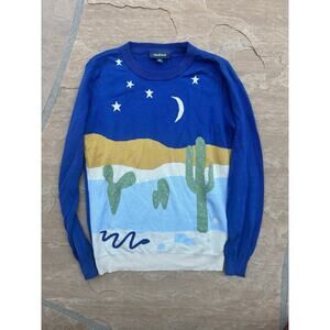 Modcloth Sweater Womens M Graphic Knit Print Starry Desert Night Cactus